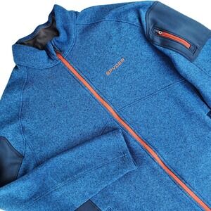 Spyder Sweater Knit Fleece Jacket Mens XXL Blue Full Zip Outdoor Ski Coat